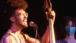 performer playing the upright bass and singing